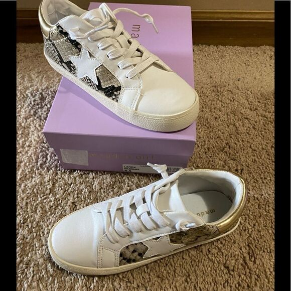 Madden Girl White Larrk Gold Multi Snakeskin Sneakers - Picture 6 of 12